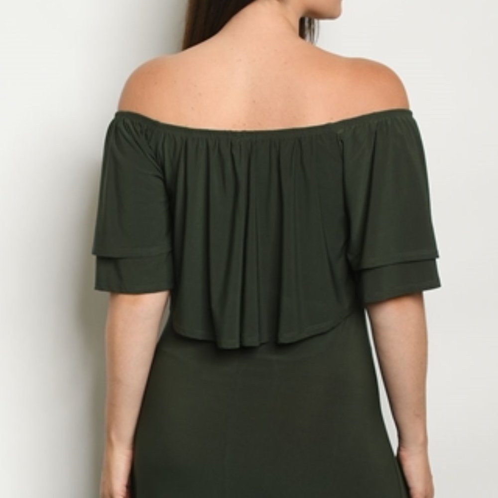 OLIVE OFF SHOULDER MAXI DRESS - Picture 3 of 4